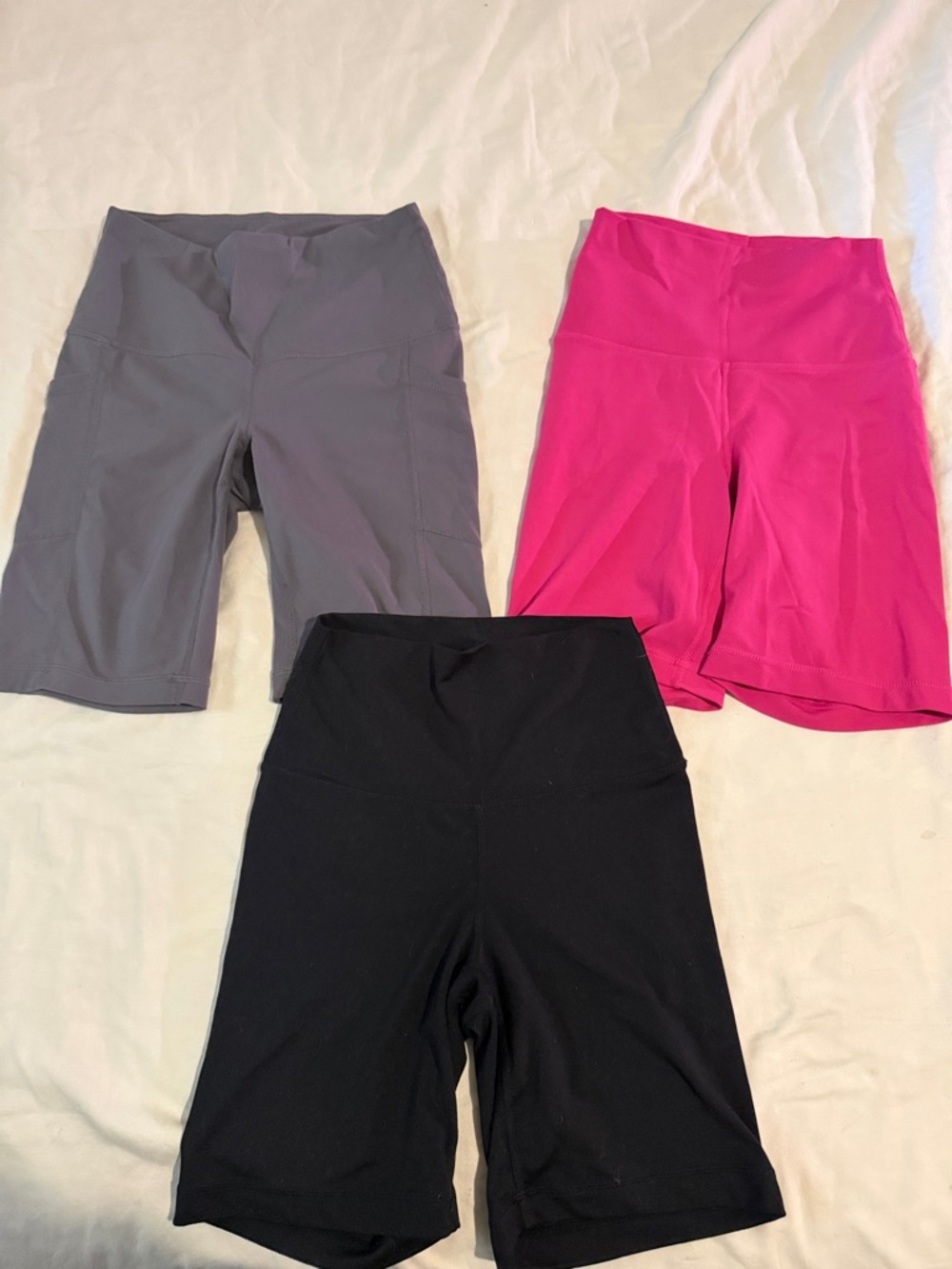 Yogalicious Trio High-Rise Bike Shorts — Hot Pink, Gray, Black